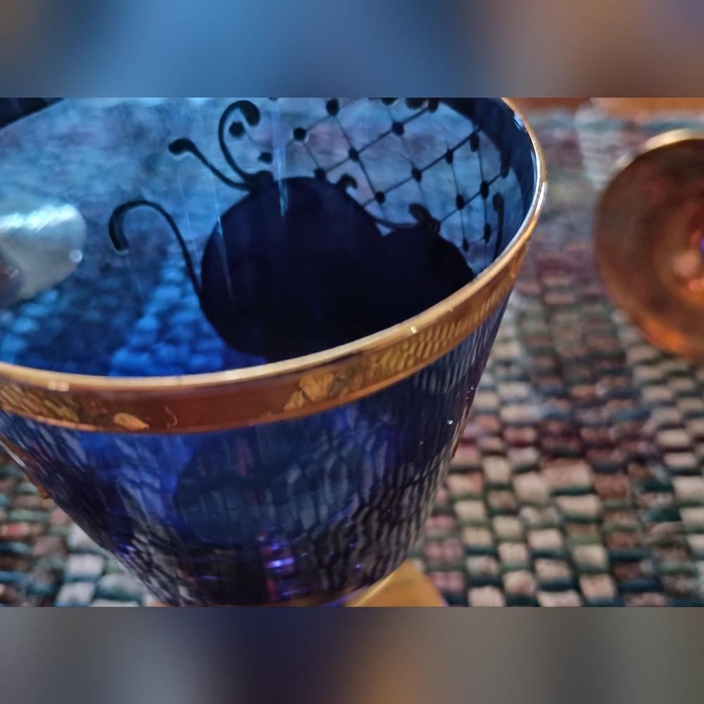 Sale! Elegant Vintage Bohemian Czech Cobalt Blue and Gold Goblets Set -6 - Picture 9 of 9